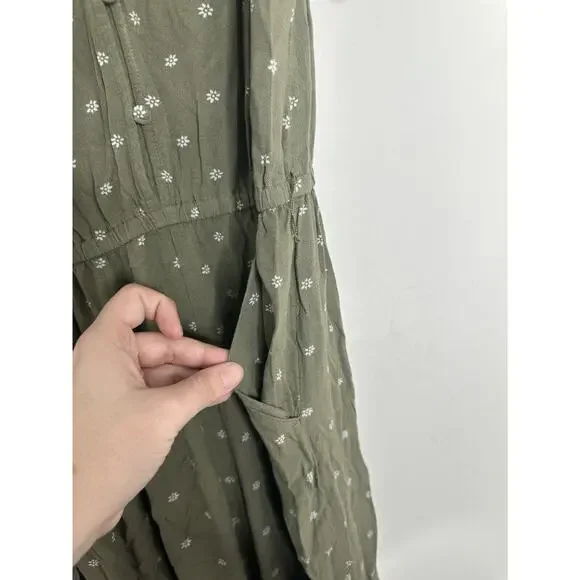 Lucky Brand Womens Sage Green Floral Button Front Short Sleeve Jumpsuit Size M - Picture 4 of 7